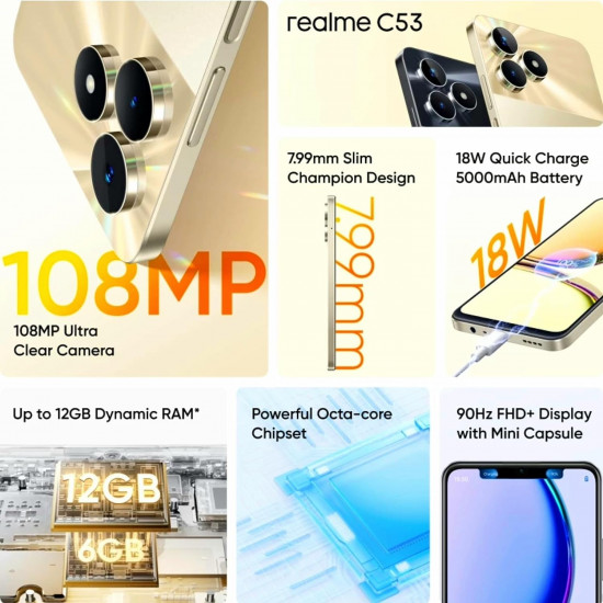 realme C53, Champion Gold, 4GB RAM, 128GB Storage