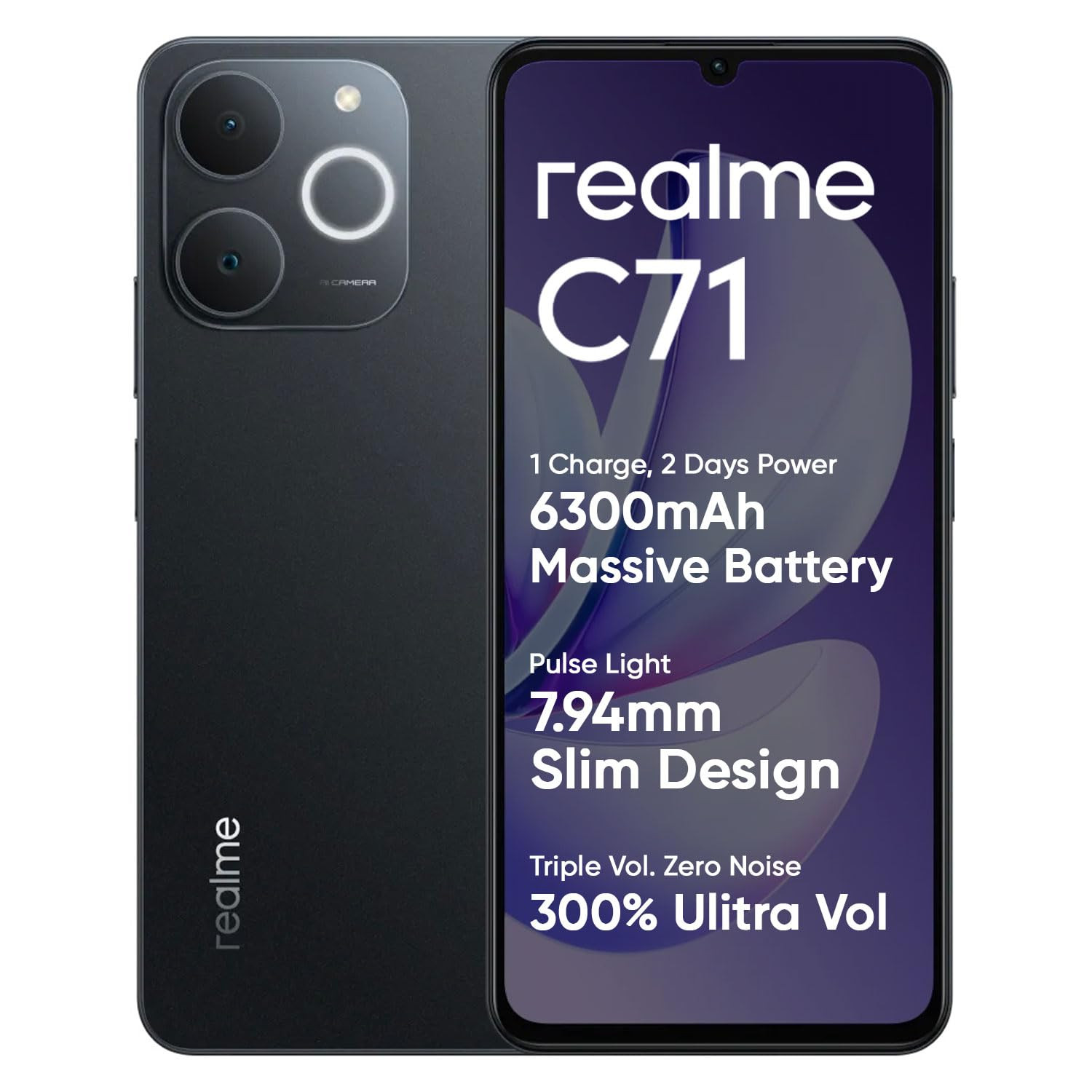 realme C71 4G Smartphone 4Black 4 GB RAM 64 GB Storage Obsidian Black