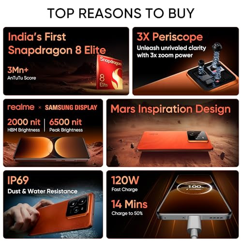 realme GT 7 Pro Mars Orange12GB256GB  Indias First Snapdragon 8 Elite Processor  3X Periscope Flagship Camera RealWorld Eco OLED Plus Display