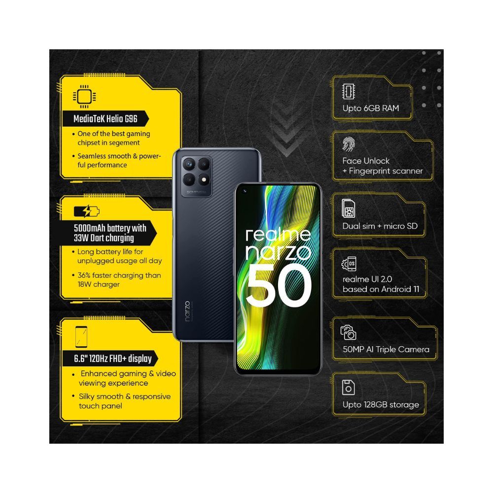 realme narzo 50 (Black, 4GB RAM+64GB Storage)