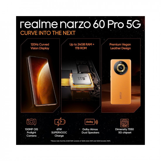 realme narzo 60 Pro (Mars Orange,8GB+128GB) MediaTek Dimensity 7050 | 120 Hz Super Amoled Curved Display | 100 MP OIS Camera
