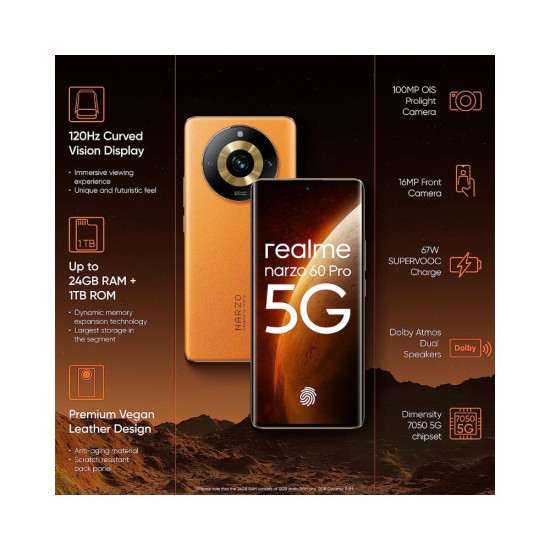 realme narzo 60 Pro (Mars Orange,8GB+128GB) MediaTek Dimensity 7050 | 120 Hz Super Amoled Curved Display | 100 MP OIS Camera