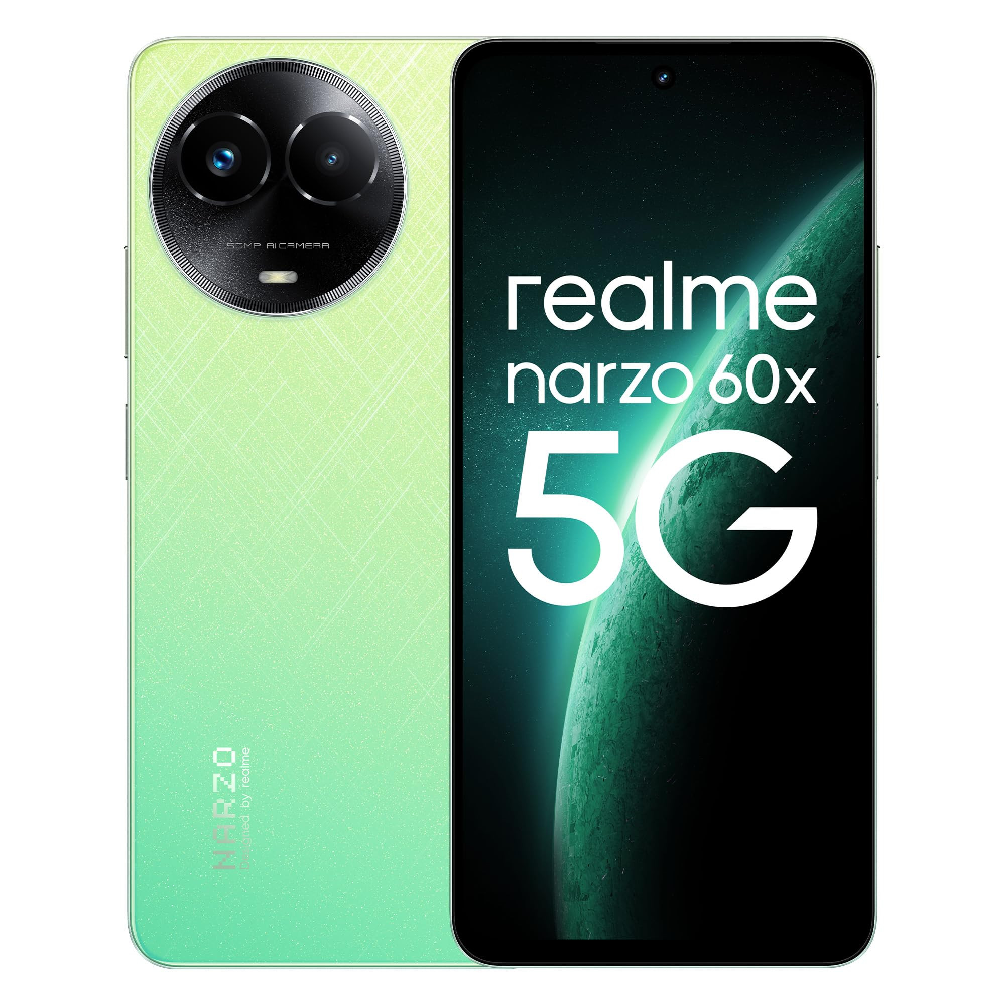 realme narzo 60X 5G Stellar Green 4GB 128GB Storage Up to 2TB External Memory  50 MP AI Primary Camera  Segments only 33W Supervooc Charge