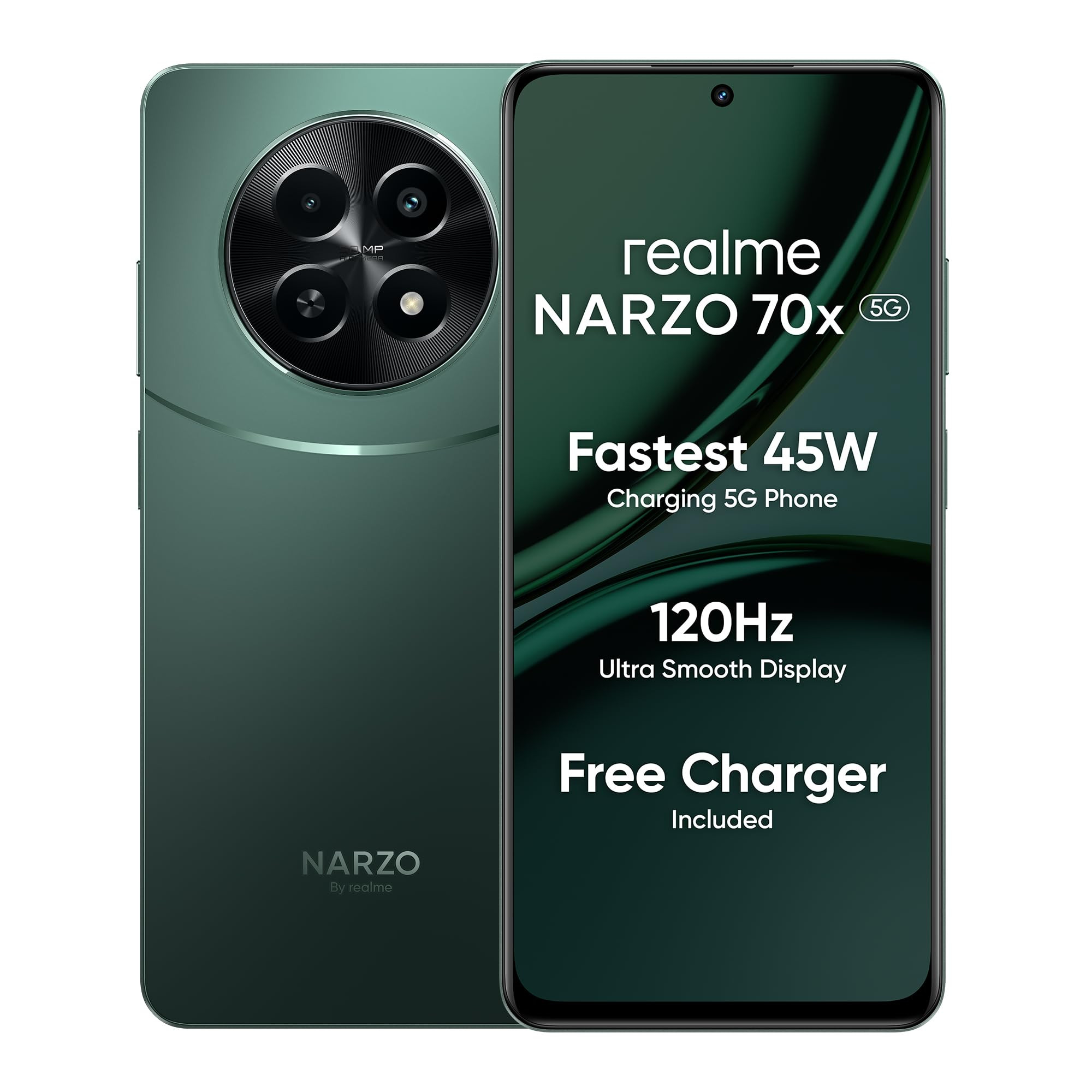 realme NARZO 70x 5G Forest Green4GB RAM 128GB Storage 120Hz Ultra Smooth Display  Dimensity 6100 6nm 5G  50MP AI Camera45W Charger in The Box