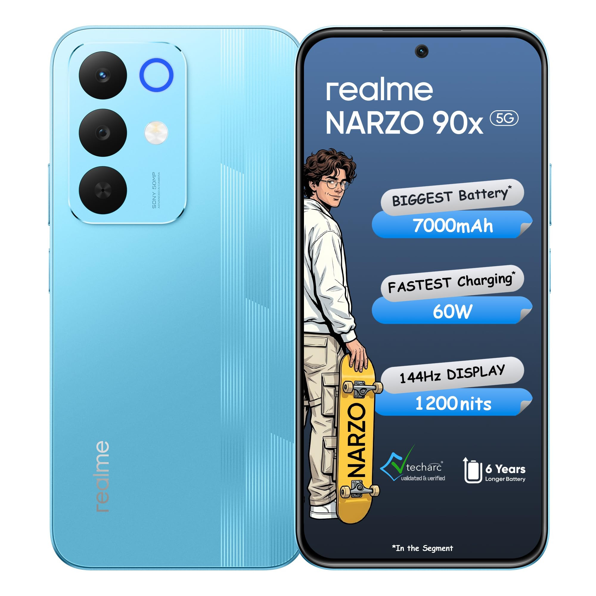 realme NARZO 90x 5G Flash Blue 2026 6GB128GB  7000mAh  60W Biggest Battery  Fastest Charging in the Segment  144Hz Bright Display  Sony 50MP AI Rear Camera  400 Ultra Boom Speaker