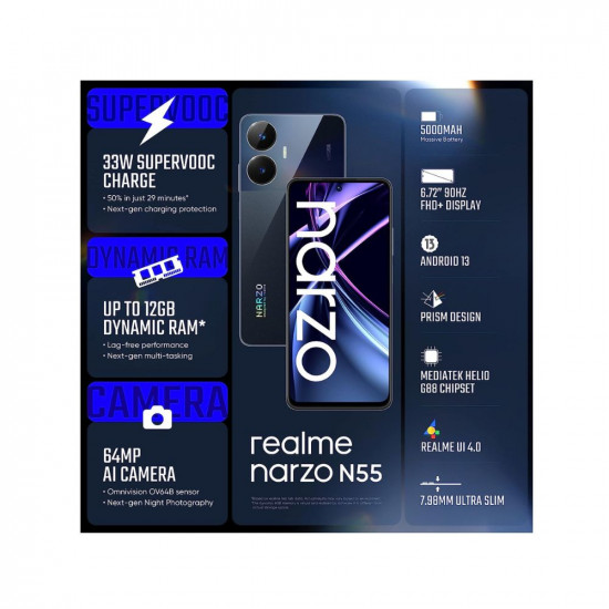 Realme Narzo N55 (Prime Black, 128 GB) (6 GB RAM)