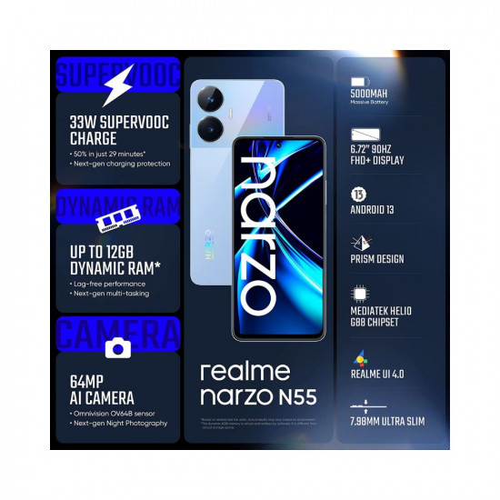 Realme Narzo N55 (Prime Blue, 128 GB) (6 GB RAM)