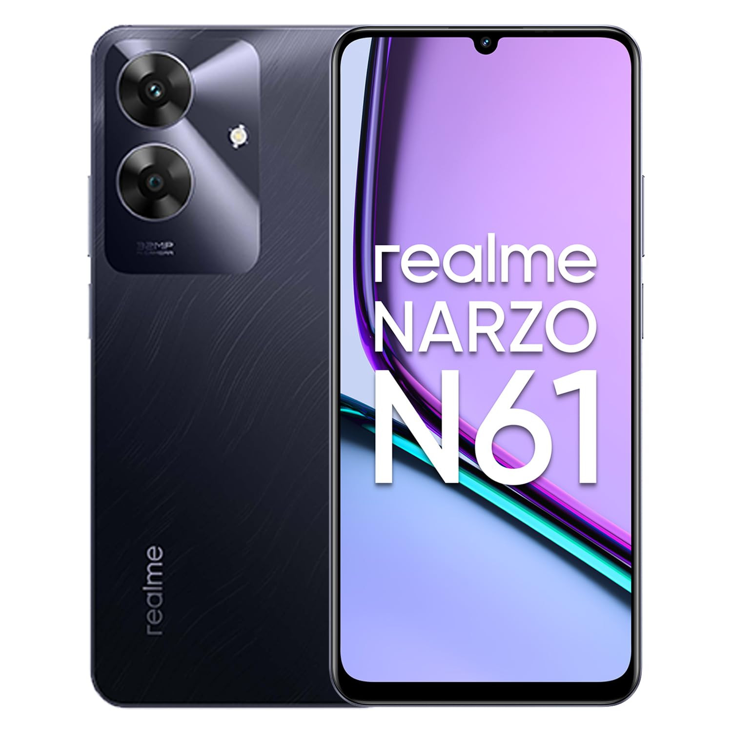 realme NARZO N61 4G Smartphone 464GB Black656-inch Screen90Hz Display5000mAh Battery 32MP CameraUNISOC T612 IP544 Dust  Water ResistantBend Resistant Drop Resistant
