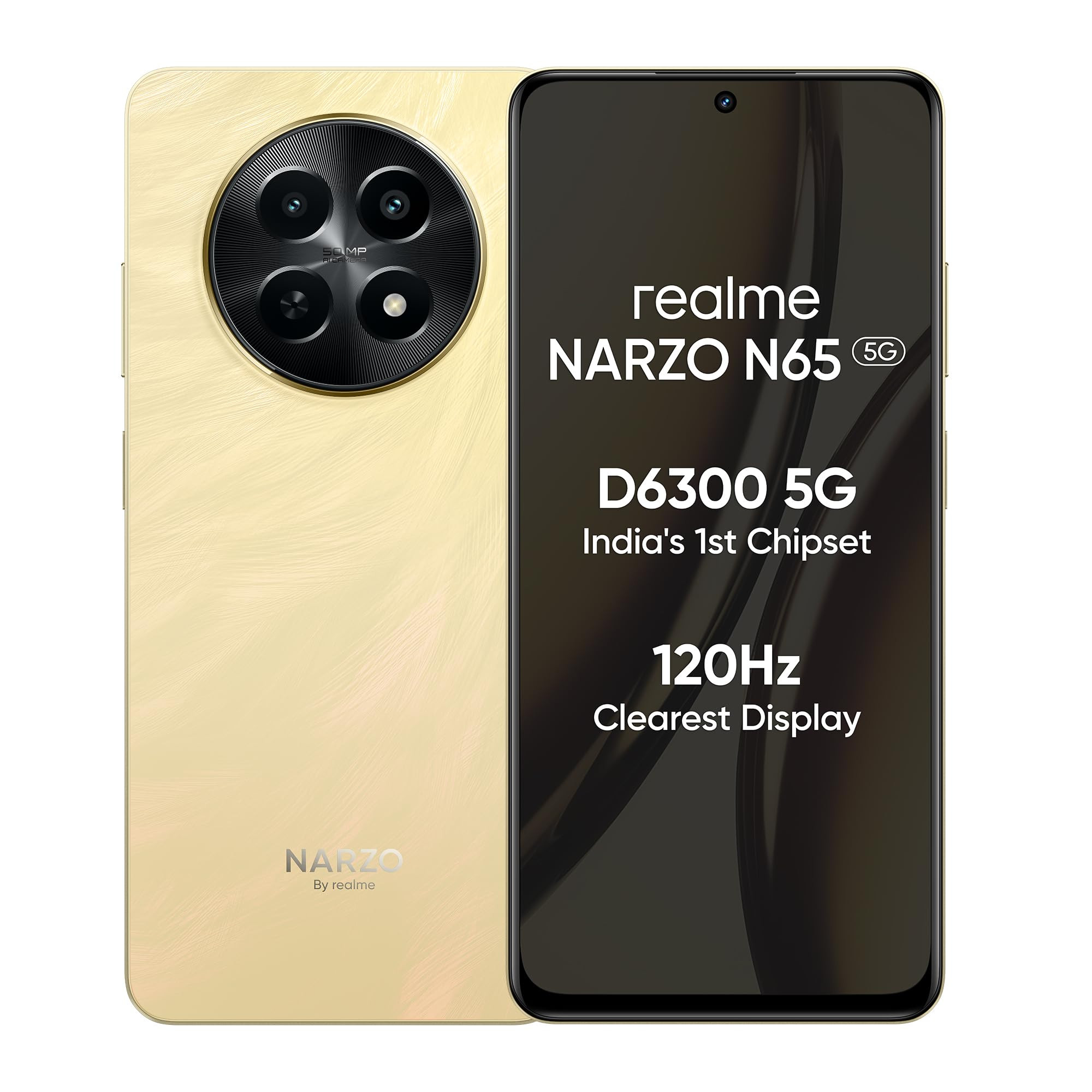 realme NARZO N65 5G Amber Gold 6GB RAM 128GB Storage Indias 1st D6300 5G Chipset  Ultra Slim Design  120Hz Eye Comfort Display  50MP AI Camera Charger in The Box