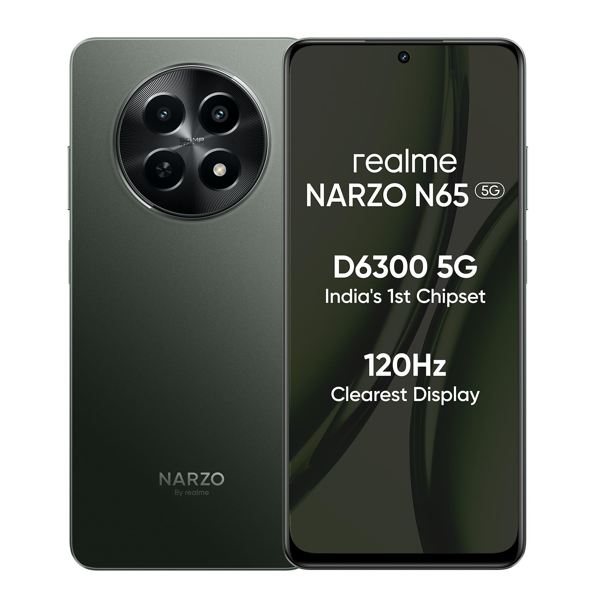 realme NARZO N65 5G Deep Green 6GB RAM 128GB Storage Indias 1st D6300 5G Chipset  Ultra Slim Design  120Hz Eye Comfort Display  50MP AI Camera Charger in The Box