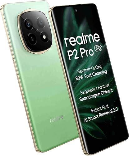realme P2 Pro 5G Parrot Green 12 GB RAM 256GB Storage  Up to 24GB Dynamic RAM  67 Curved Display  7s Gen2 Processor  4500 mm VC Cooling System  Sony LYT-600 OIS Camera  80 W Fast Charging