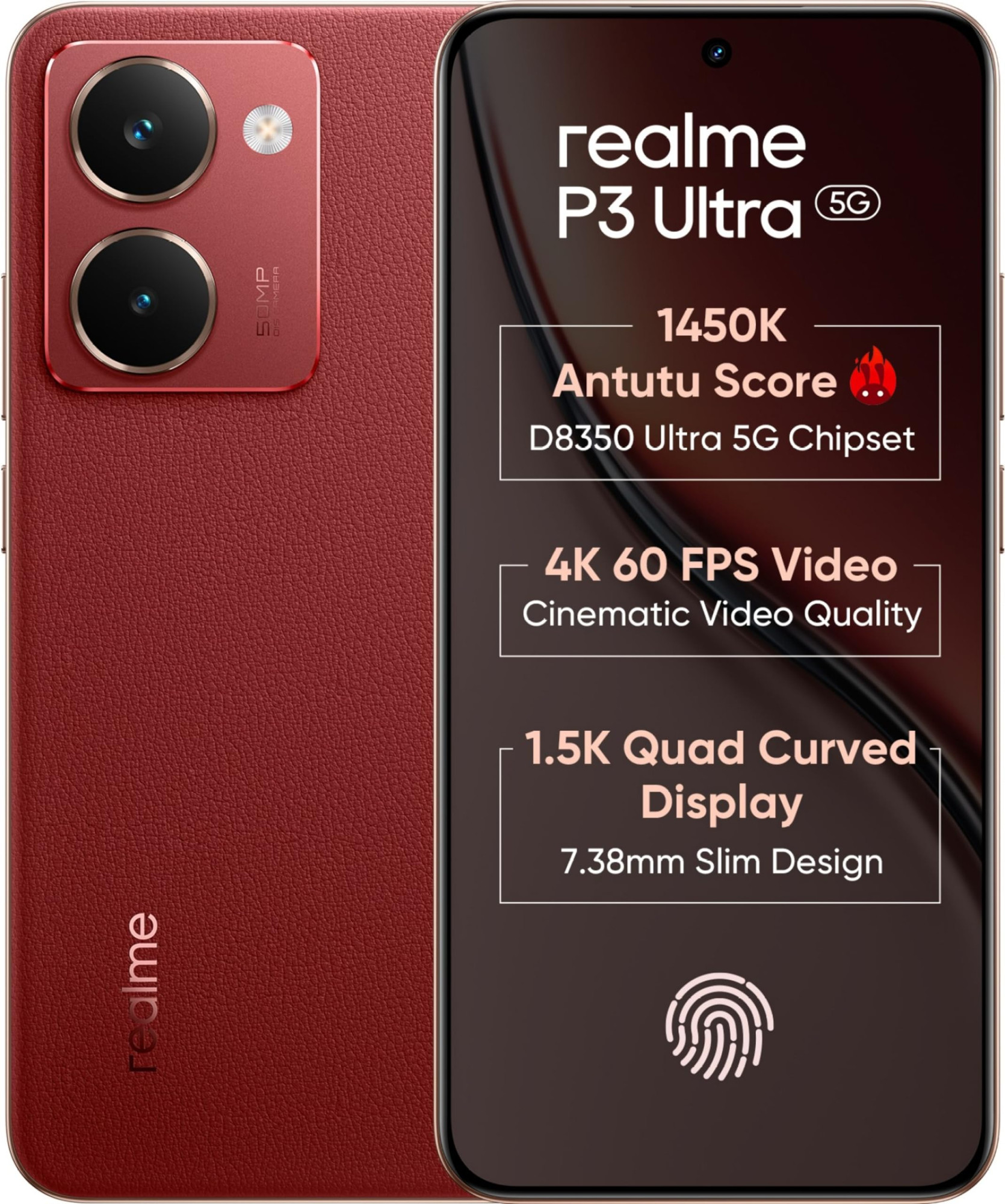 realme P3 Ultra 5G Orion Red 8GB RAM 256GB Storage  Dimensity 8350 Ultra  50MP8MP Camera  16MP Front  683 120Hz AMOLED  6000mAh Battery  80W Fast Charging  Up to 16GB RAM Expansion