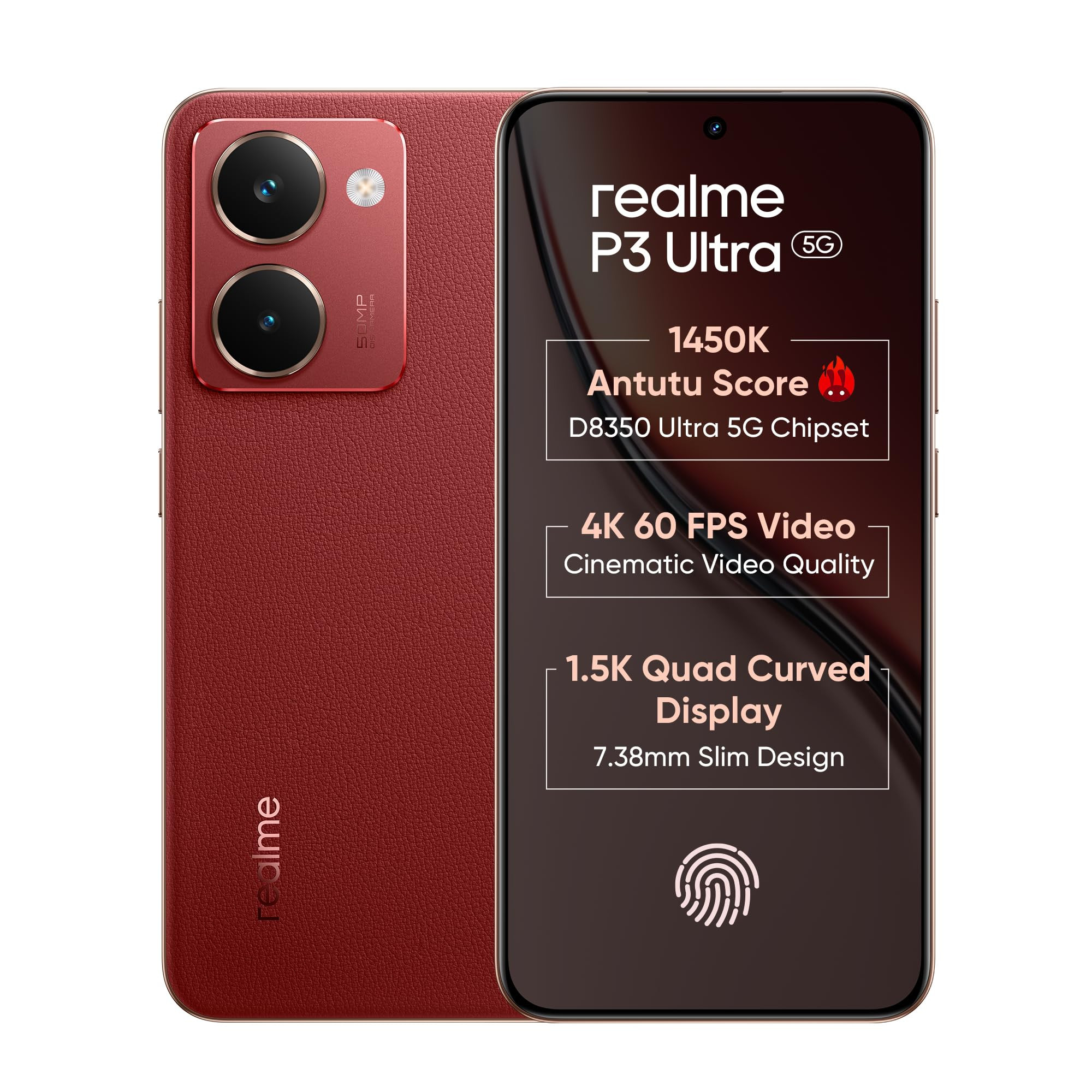 realme P3 Ultra 5G Smartphone 8256 Red683-inch Screen20Hz Display6000mAh Battery80W Ultra Charge58MP CameraMediaTek Dimensity 8350 UltraIP69