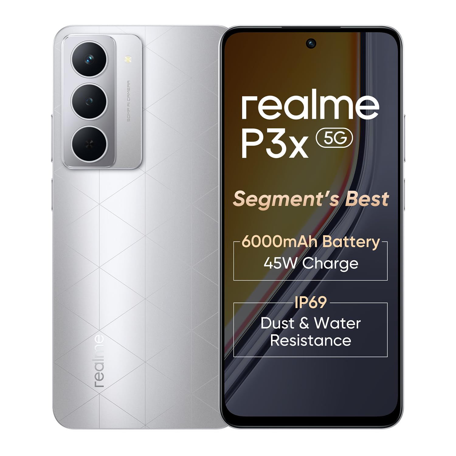 realme P3x 5G Smartphone 8128GB Lunar Silver672-inch Screen120Hz Display6000mAh Battery45W SuperVOOC 50MP Camera MediaTek Dimensity 6400 Processor IP64