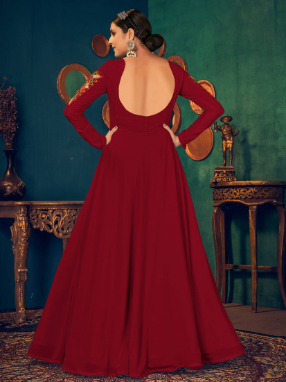 Red Gamthi Work Georgette Festive Wear Gown