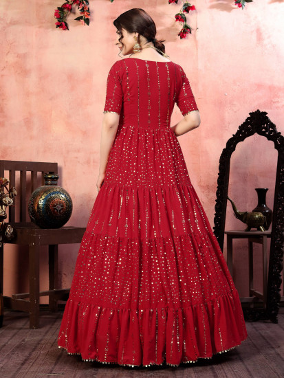 Red Sequins Georgette Party Wear Anarkali Gown