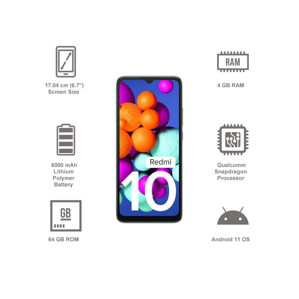 Redmi 10 (128GB ROM, 6GB RAM, Caribbean Green)