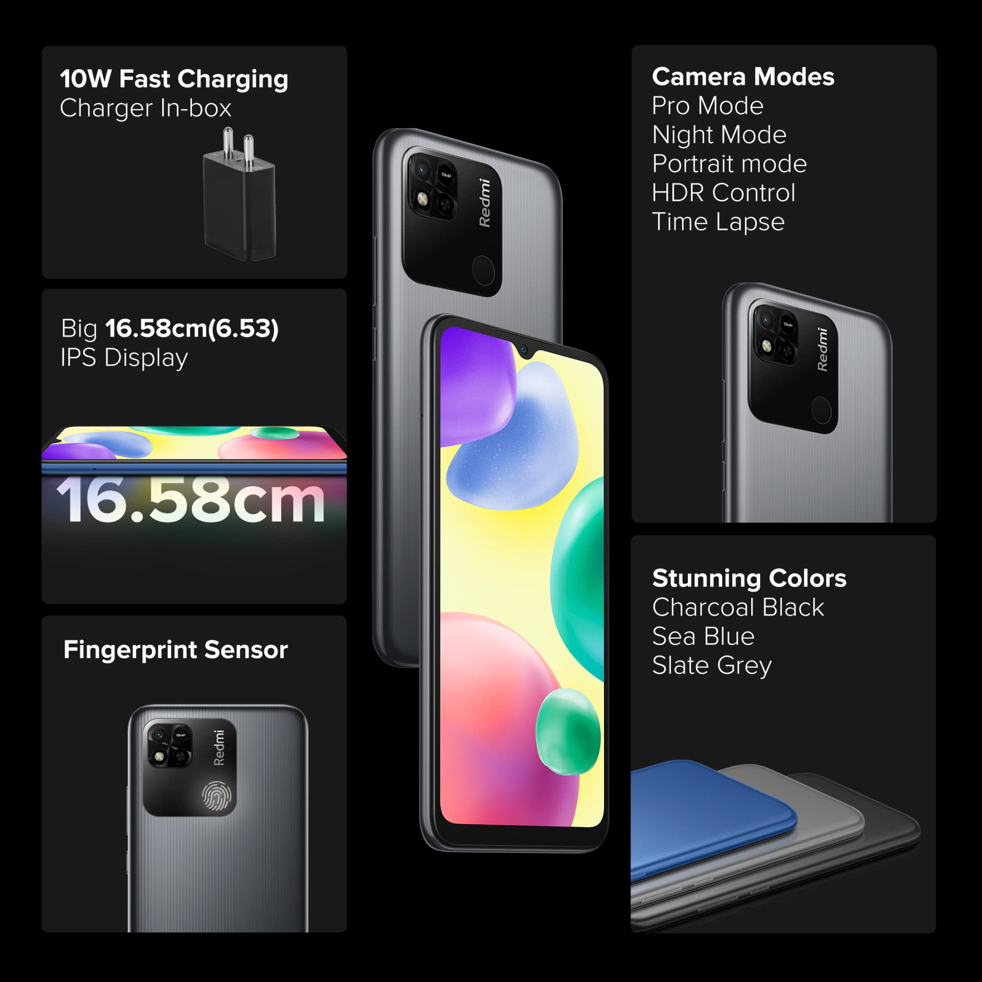 Redmi 10A Sport Charcoal Black 6GB RAM 128GB Storage  2 Ghz Octa Cor Helio G25  5000 mAh Battery  Finger Print Sensor  Upto 8GB RAM with RAM Booster