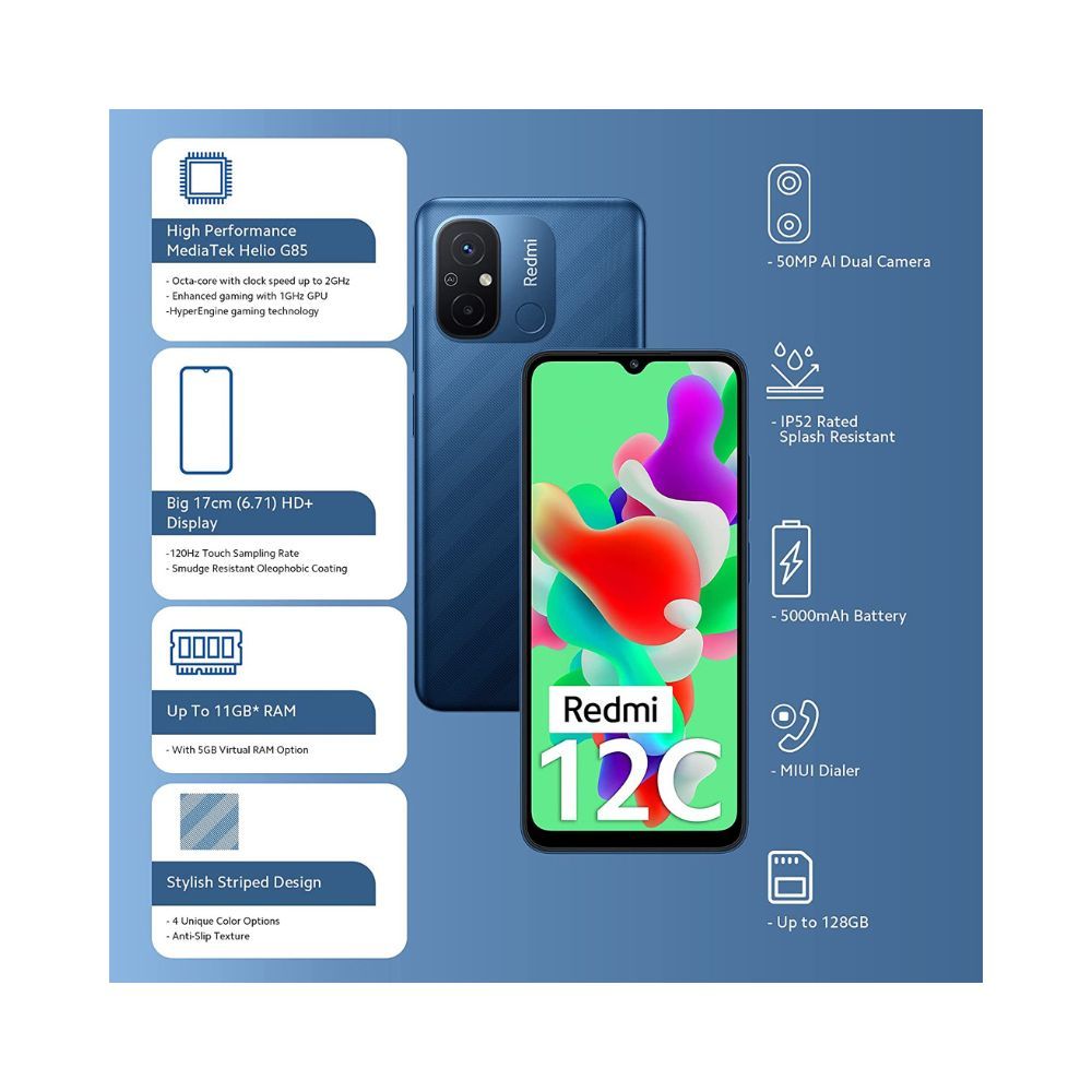 Redmi 12C (Royal Blue, 4GB RAM, 64GB Storage)