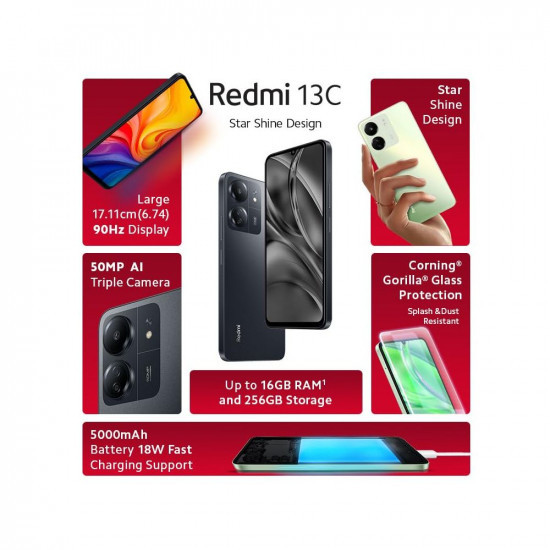 Redmi 13C (Stardust Black, 8GB RAM, 256GB Storage) | Powered by 4G MediaTek Helio G85 | 90Hz Display | 50MP AI Triple Camera