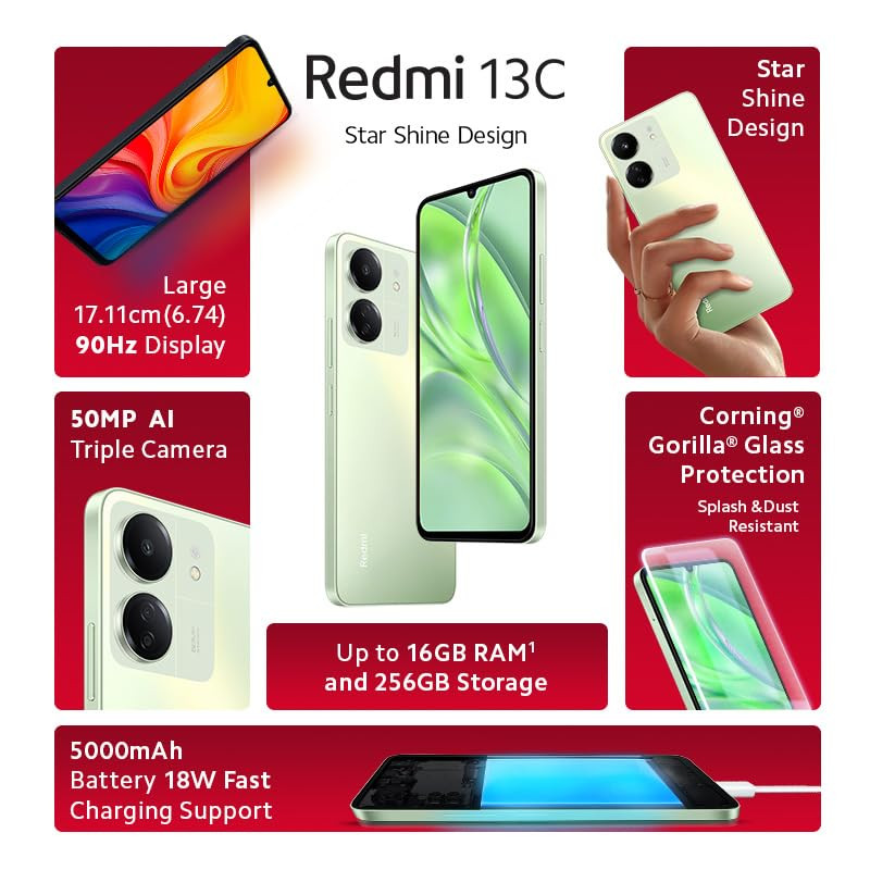 Redmi 13C Starshine Green 4GB RAM 128GB Storage  Powered by 4G MediaTek Helio G85  90Hz Display  50MP AI Triple Camera