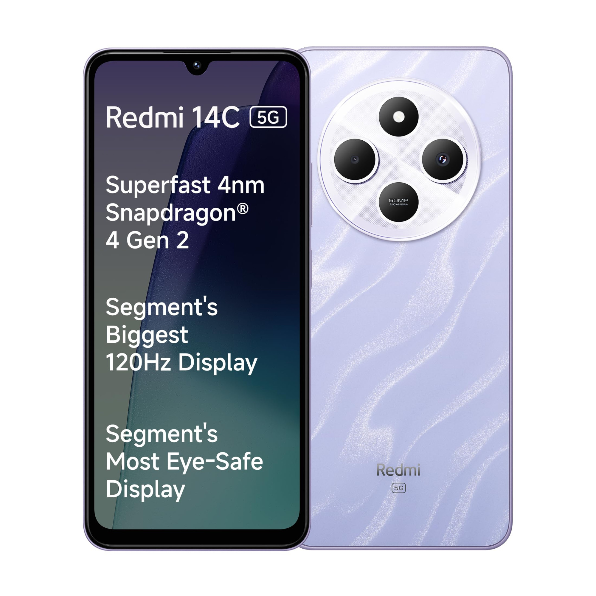 Redmi 14C 5G Stardust Purple 4GB RAM 128GB Storage  Superfast 4nm Snapdragon 4 Gen 2  120Hz 1747cm 688 Display  5160mAh Battery  50MP Dual Camera  Premium Starlight Design