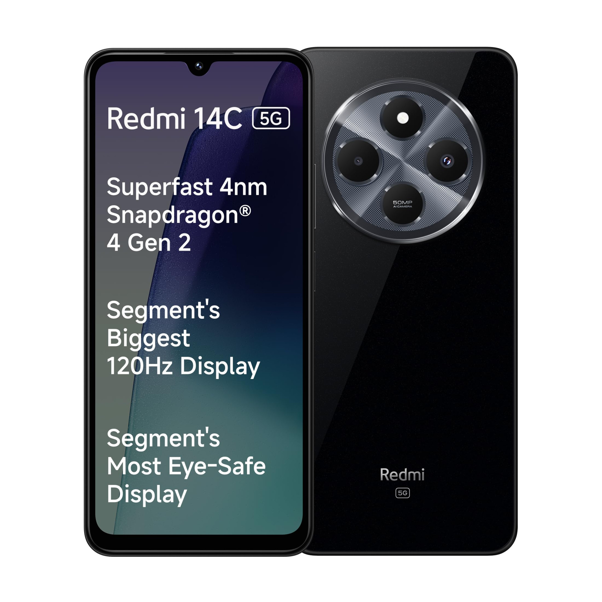 Redmi 14C 5G Stargaze Black 4GB RAM 128GB Storage  Superfast 4nm Snapdragon 4 Gen 2  120Hz 1747cm 688 Display  5160mAh Battery  50MP Dual Camera  Premium Starlight Design