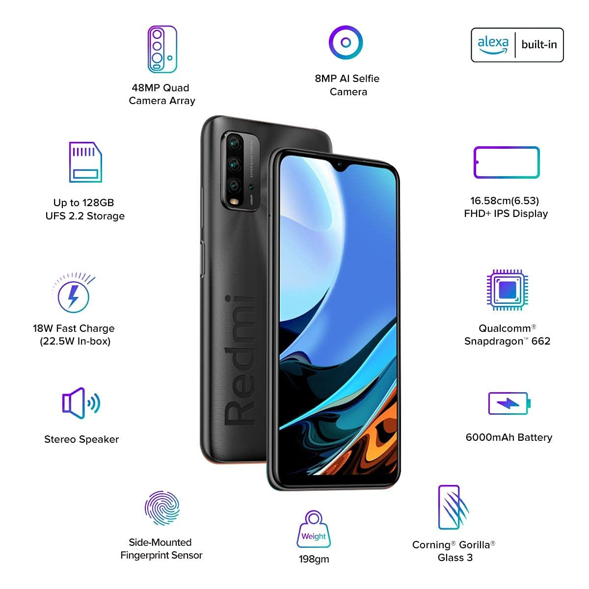 Redmi 9 Power Mighty Black 4GB RAM 64GB Storage - 6000mAh Battery FHD Screen  48MP Quad Camera  Alexa Hands-Free Capable