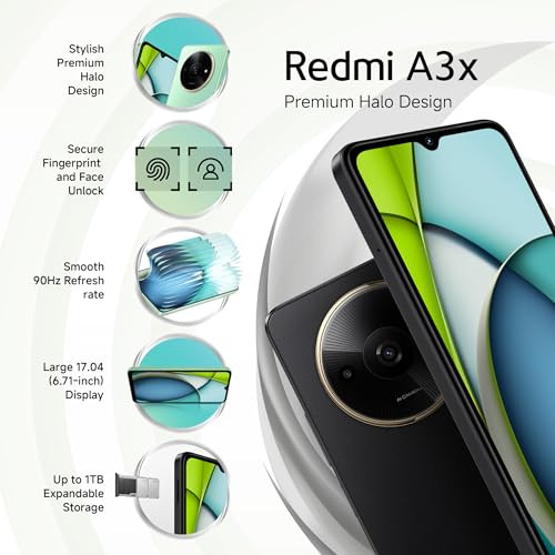 Redmi A3X Midnight Black 3GB RAM 64GB Storage  Premium Halo Design  90Hz Display  Powerful Octa Core Processor