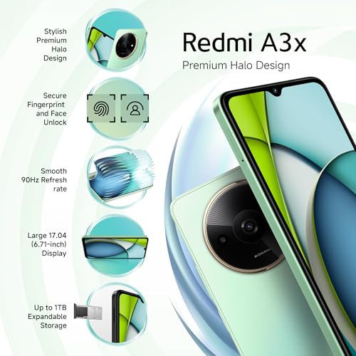Redmi A3X Ocean Green 3GB RAM 64GB Storage  Premium Halo Design  90Hz Display  Powerful Octa Core Processor