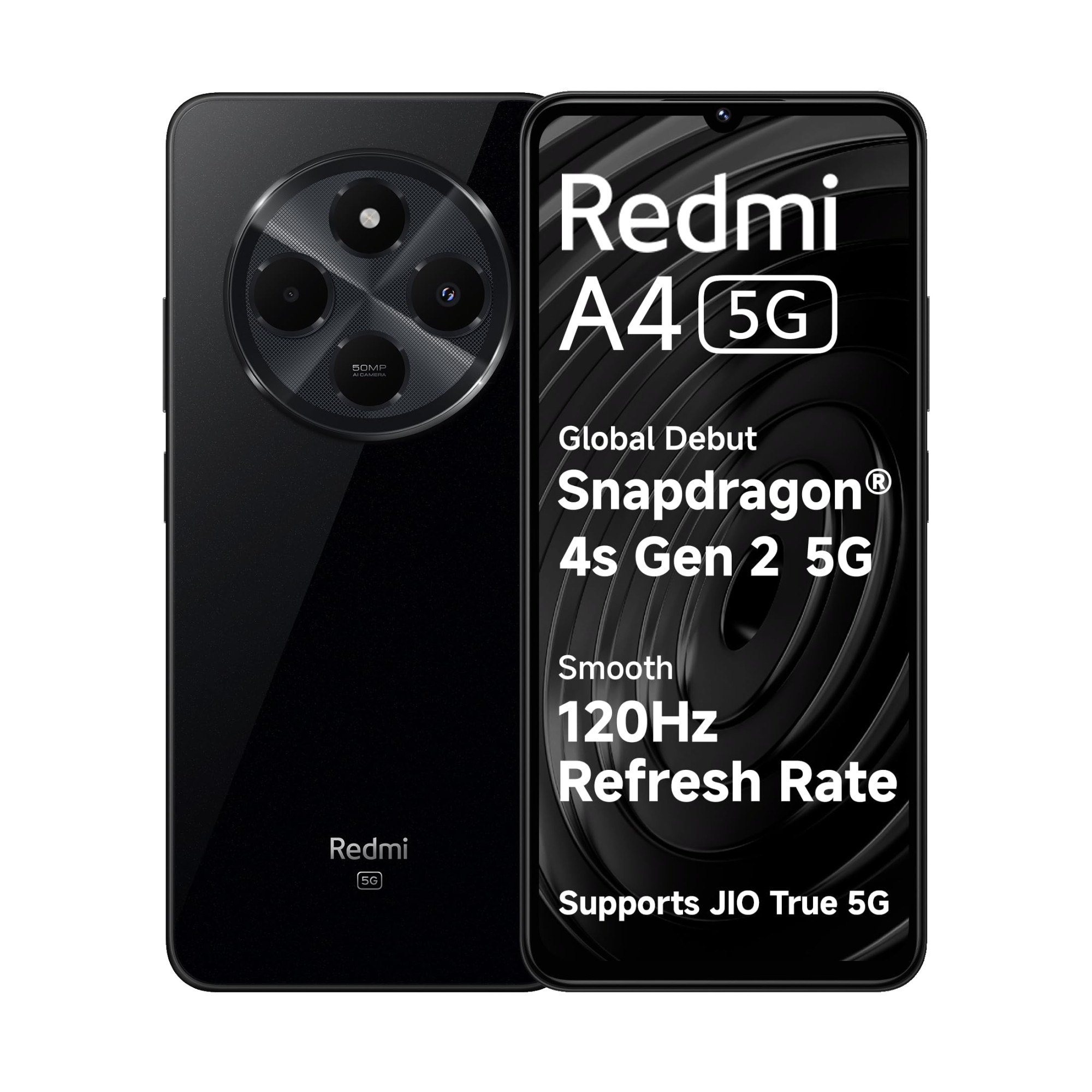 Redmi A4 5G Starry Black 4GB RAM 128GB Storage  Global Debut SD 4s Gen 2  Segment Largest 688in 120Hz  50MP Dual Camera  18W Fast Charging