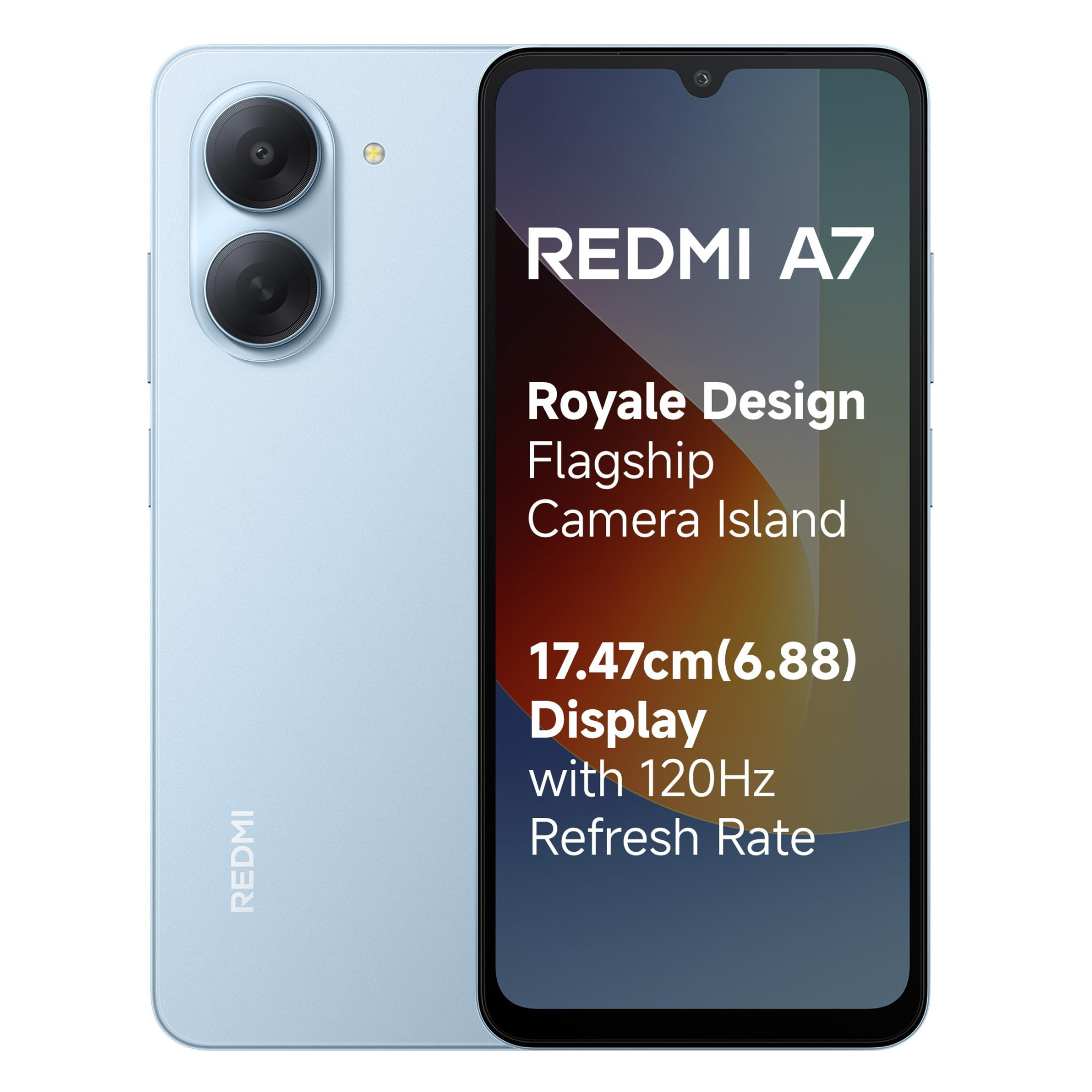 REDMI A7 4G Sky Blue 3 GB RAM 64GB Storage Large 1748cm 688 Smooth 120Hz Display 5200mAh 2-Day Battery Royale Design Charger in the Box