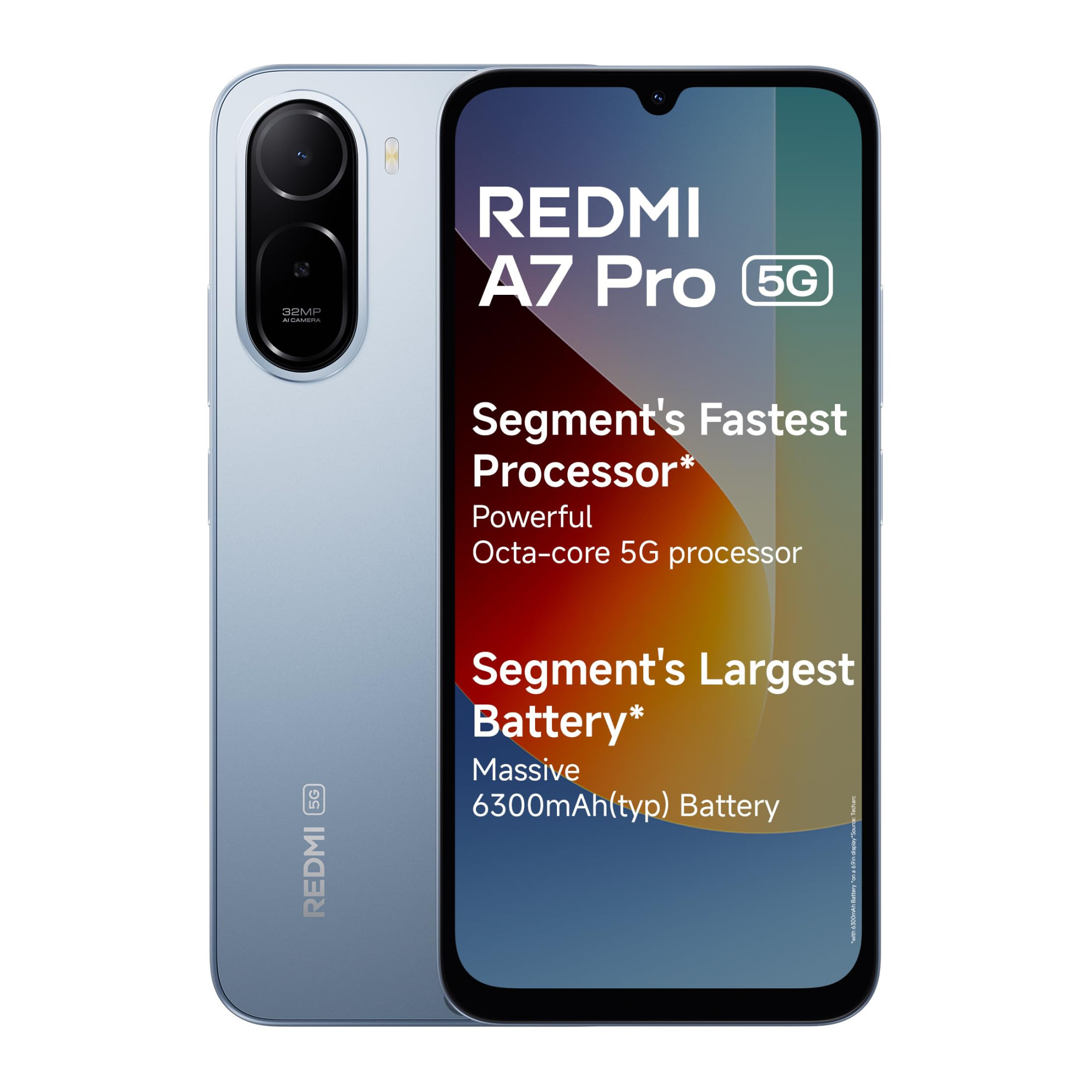 REDMI A7 Pro 5G Mist Blue 4GB RAM128GB Storage Segments Fastest Processor Segments Largest Battery Segments Largest Smoothest 69in 120Hz Display