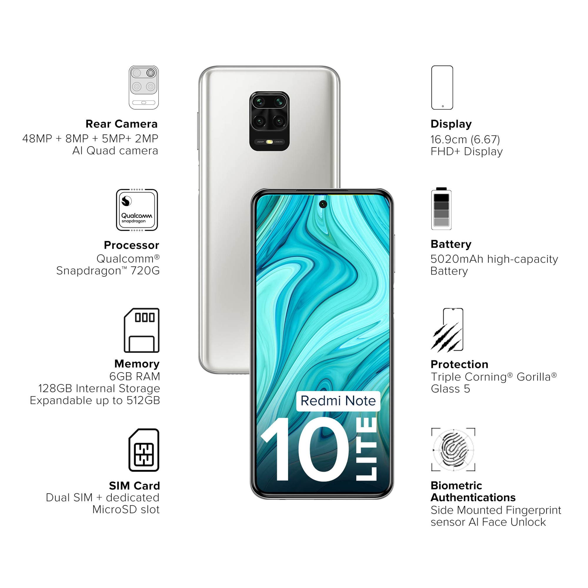 Redmi Note 10 Lite Glacier White 6GB RAM 128GB ROM