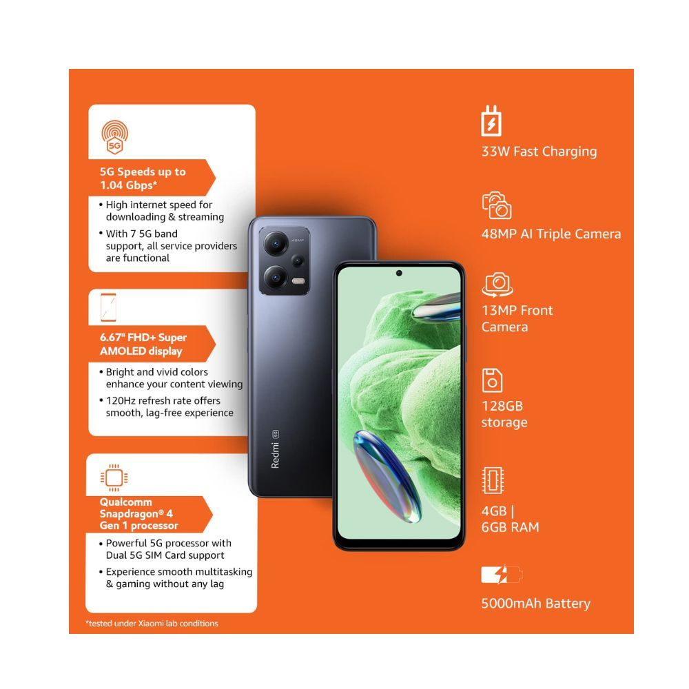 Redmi Note 12 5G Matte Black 6GB RAM 128GB ROM