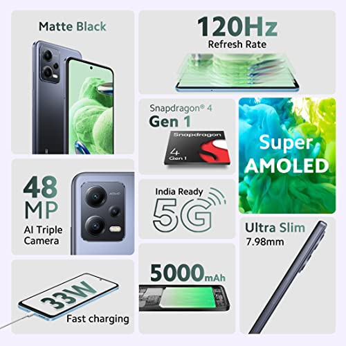 Redmi Note 12 5G Matte Black8GB RAM 256GB Storage