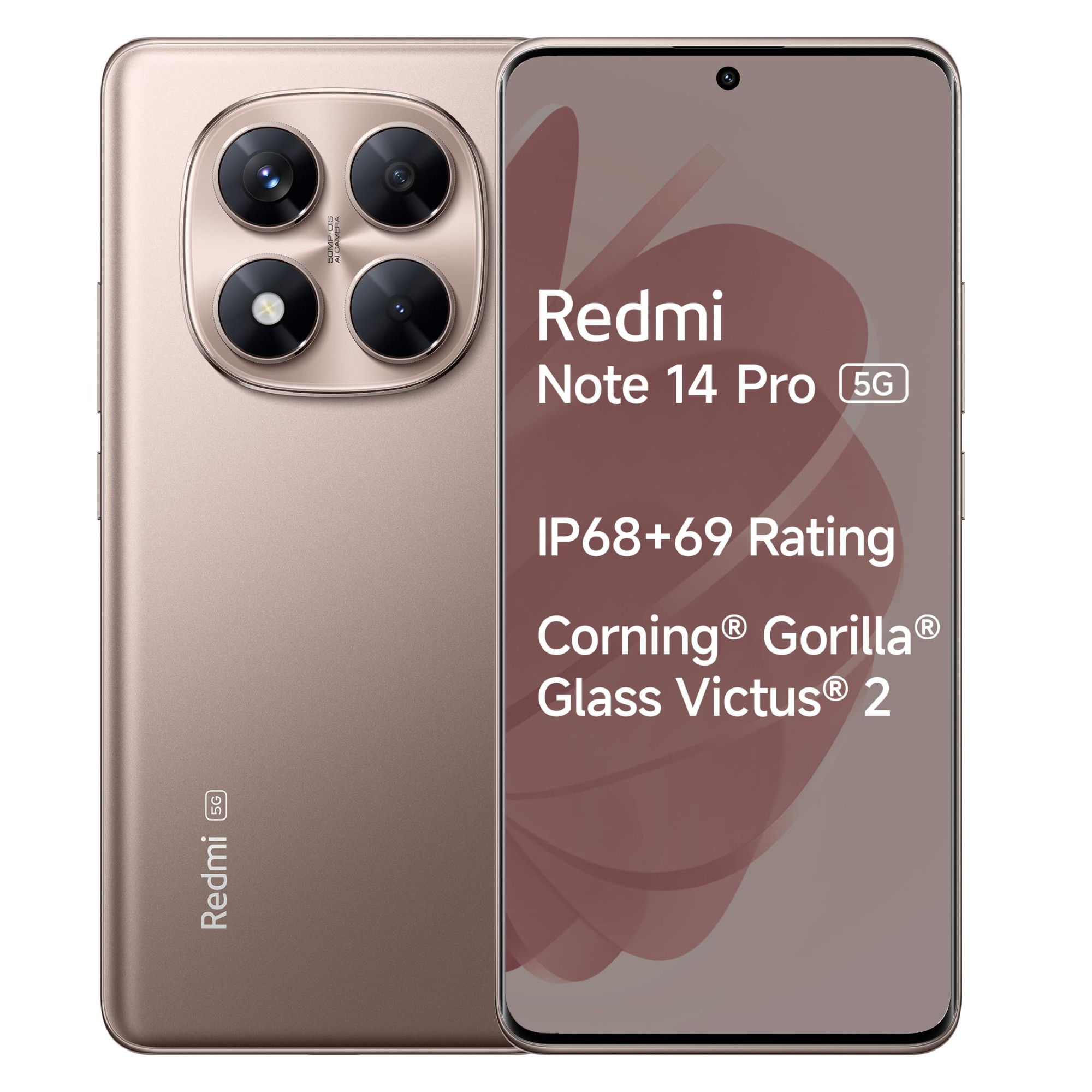Redmi Note 14 Pro 5G Champagne Gold 8GB RAM 256GB Storage50 MP Sony Camera SetupCorning Gorilla Glass Victus 2  15K 3D Curved AMOLED  Mediatek Dimensity 7300- Ultra  IP68 IP69