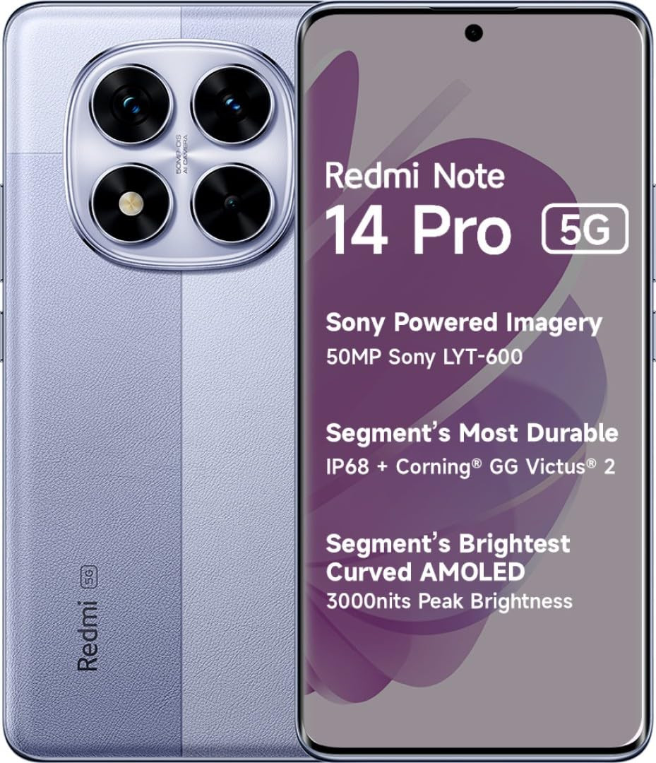 Redmi Note 14 Pro 5G Phantom Purple 8GB RAM 128GB Storage  Mediatek Dimensity 7300 Ultra Processor  AMOLED Display  Dual Nano-SIM  5500mAh Battery