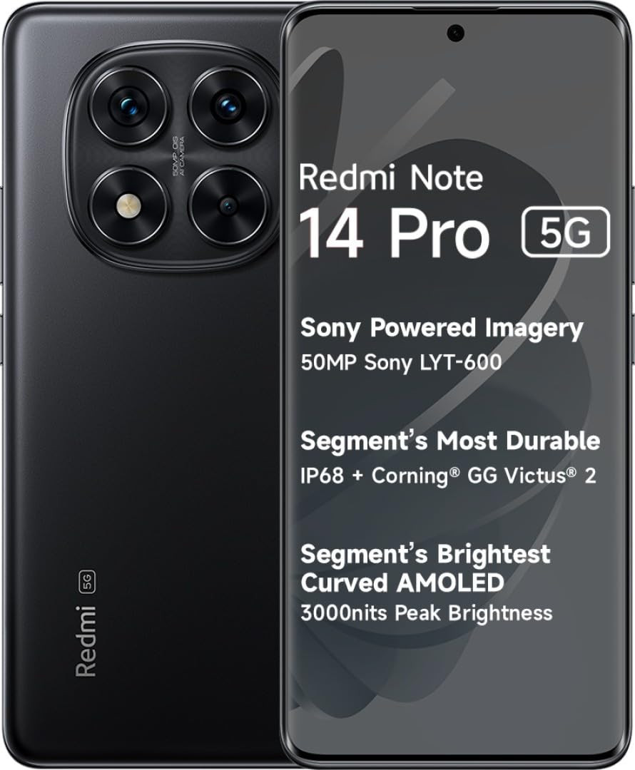 Redmi Note 14 Pro 5G Titan Black 8GB RAM 128GB Storage  Mediatek Dimensity 7300 Ultra Processor  AMOLED Display  Dual Nano-SIM  5500mAh Battery