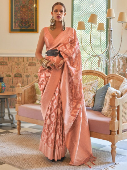 Remarkable Peach Weaving Tissue Bollywood Style Saree(Un-Stitched)