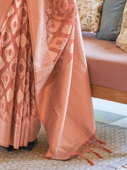 Remarkable Peach Weaving Tissue Bollywood Style Saree(Un-Stitched)