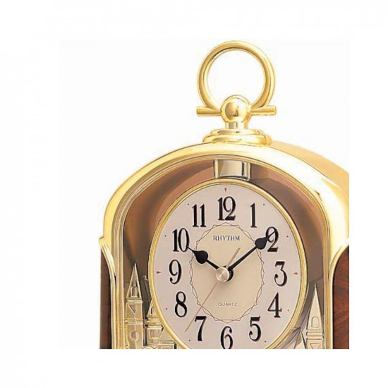 RHYTHM Elegant Brown Golden Color Wood Grain Case Rotating Swarovski Crystal Pendulum Table Top Home Decor Office Desk Mantel Clock for Gifts (Size: 18.1 x 12.3 x 29.3 CM | Weight: 920 grm)