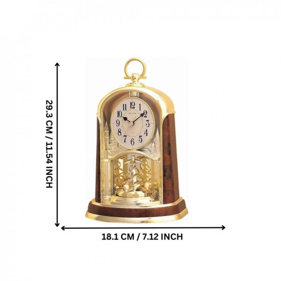 RHYTHM Elegant Brown Golden Color Wood Grain Case Rotating Swarovski Crystal Pendulum Table Top Home Decor Office Desk Mantel Clock for Gifts (Size: 18.1 x 12.3 x 29.3 CM | Weight: 920 grm)