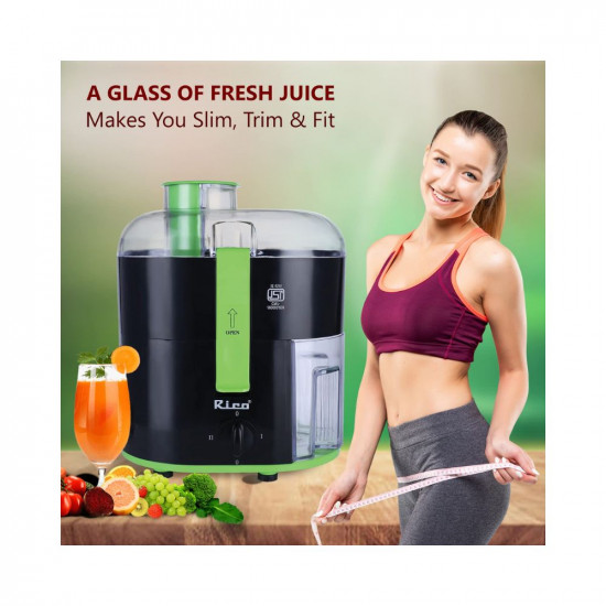 Rico Electric Juicer For All Fruits & Vegetables-2 Years Replacement Warranty Made With Japanese Technology - Isi Marked-Fully Automatic Juicer With Max Juice & Min Fruit Wastage -Made In India- Black