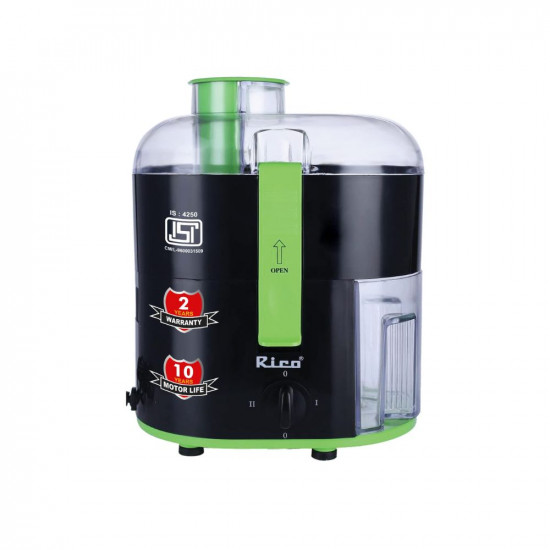 Rico Electric Juicer For All Fruits & Vegetables-2 Years Replacement Warranty Made With Japanese Technology - Isi Marked-Fully Automatic Juicer With Max Juice & Min Fruit Wastage -Made In India- Black