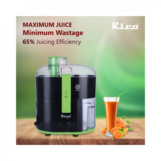 Rico Electric Juicer For All Fruits & Vegetables-2 Years Replacement Warranty Made With Japanese Technology - Isi Marked-Fully Automatic Juicer With Max Juice & Min Fruit Wastage -Made In India- Black