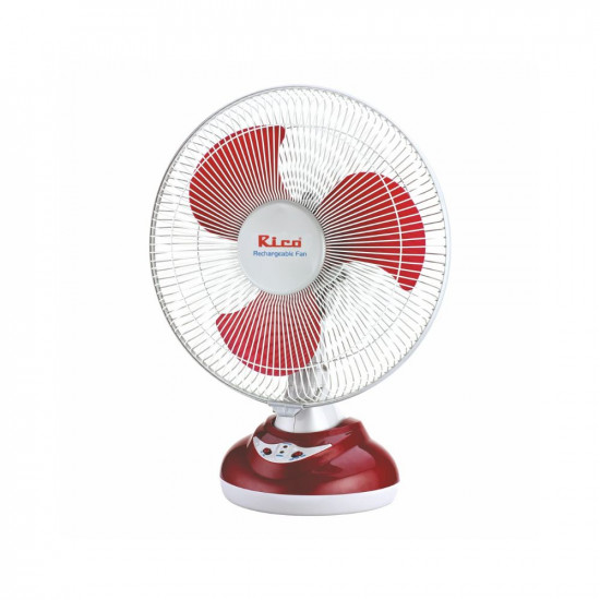 Rico Rechargeable Battery Table Fan, 12 inches, White
