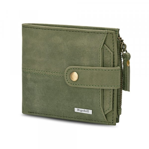 RIGOHILL Doger Olive Green Mens Leather Wallet