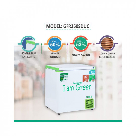 Rockwell 209 Ltr 5 Star Single Door Convertible GREEN Deep Freezer-GFR250SDUC (10 yr Warranty on body,Upto 53% Power Saving,100% copper coil)