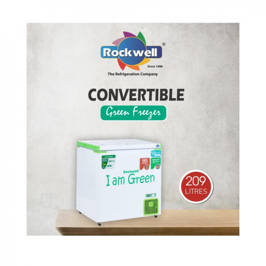 Rockwell 209 Ltr 5 Star Single Door Convertible GREEN Deep Freezer-GFR250SDUC (10 yr Warranty on body,Upto 53% Power Saving,100% copper coil)